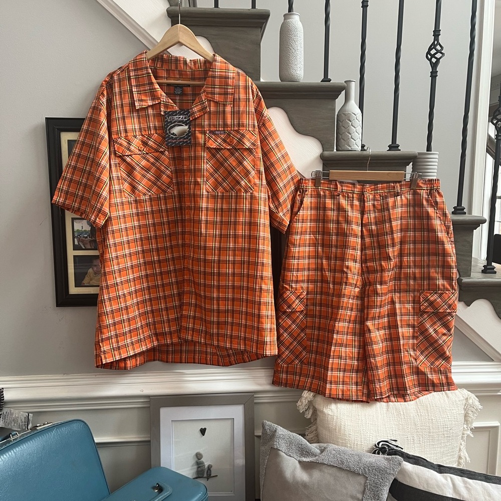 Veezo Wear Orange Plaid Short Set sz XL 2XL